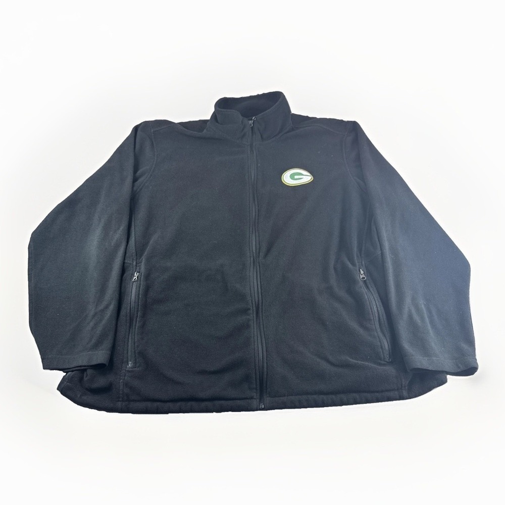 Green Bay Packers Fleece Sweatshirt Mens XXL Black Zip Up Pockets Sweater Preppy